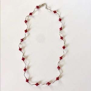 Funky Vintage twisted necklace with red beads 30”